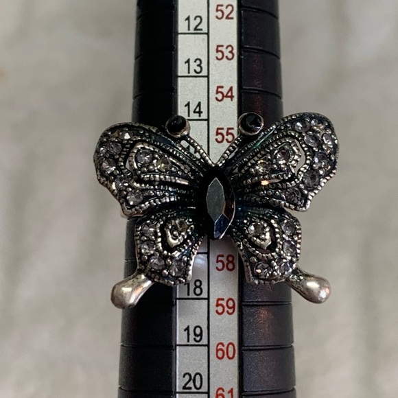 Rhinestones Marcasite Sterling Silver Plated Butterfly Adjustable Ring - Picture 5 of 8